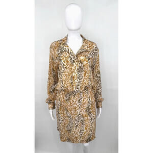 Robert Graham Womens Ivory Golden Graphic Print 100% Silk Shirt Dress Sz 12
